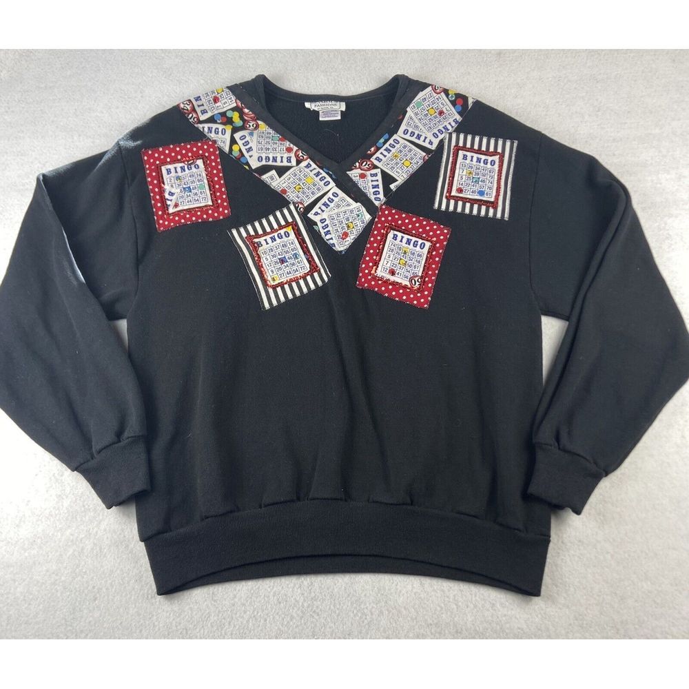 Jerzees Seymour Sweater Adult XL Black Graphic Bingo Cards Vintage‎ Made In USA